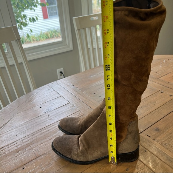 Prada Vintage Chestnut Tall Riding Boots Eu 38 US 7.5 Suede Embossed Block Heel - Picture 4 of 14